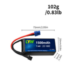 LYW 1500mAh 7.4V 2S 100C Lipo Battery with T/Dean Plug(1/2/3/4PCS) - LYW