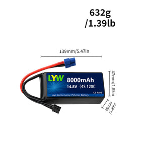 LYW 8000mAh 14.8V 4S 120C  Lipo Battery with EC5 Plug(1/2/3/4PCS) - LYW